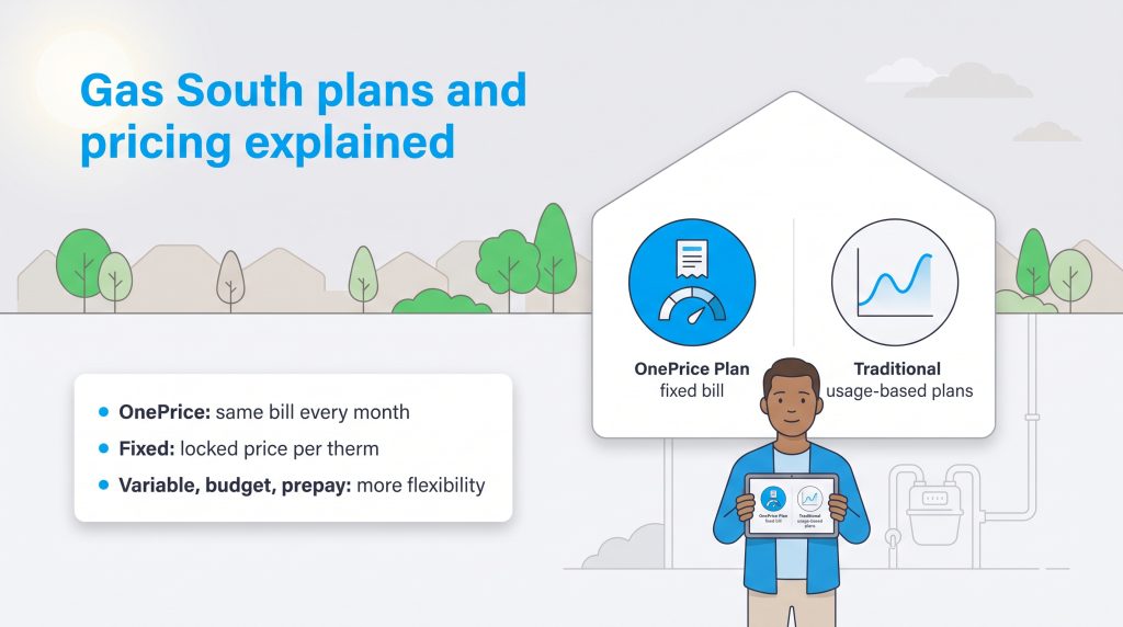 Illustration comparing Gas South OnePrice fixed bill and traditional usage based plans