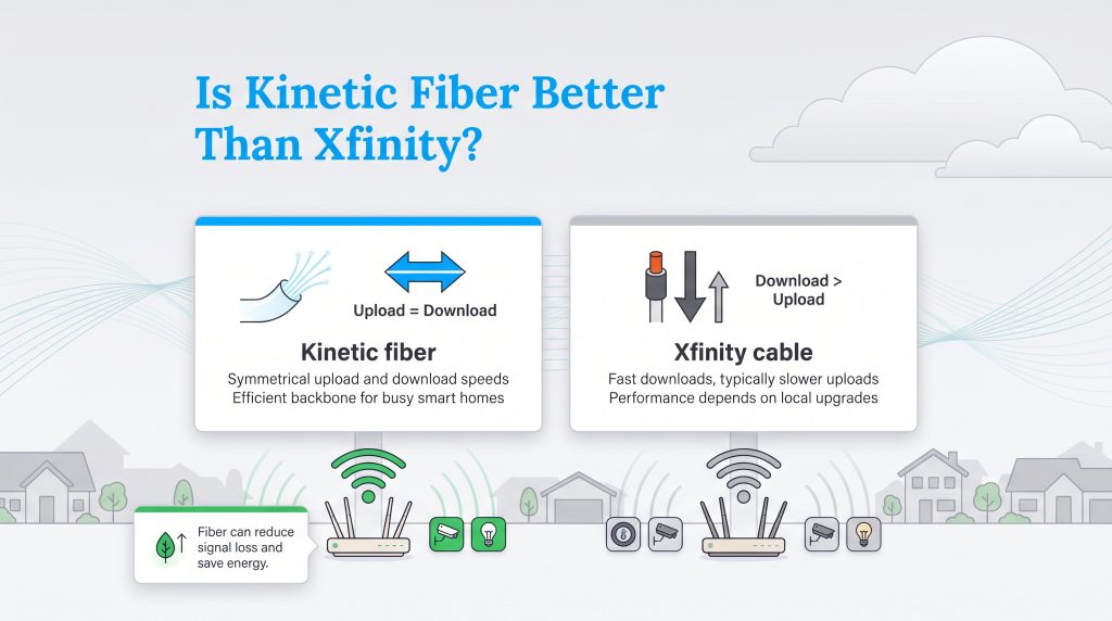 Comparison of Kinetic fiber symmetrical speeds and Xfinity cable asymmetrical speeds