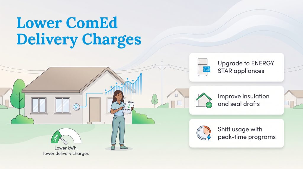 Three tips to reduce household energy consumption and lower ComEd delivery charges.
