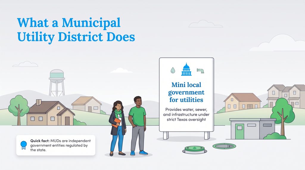 Graphic detailing Municipal Utility District functions as a local utility government.