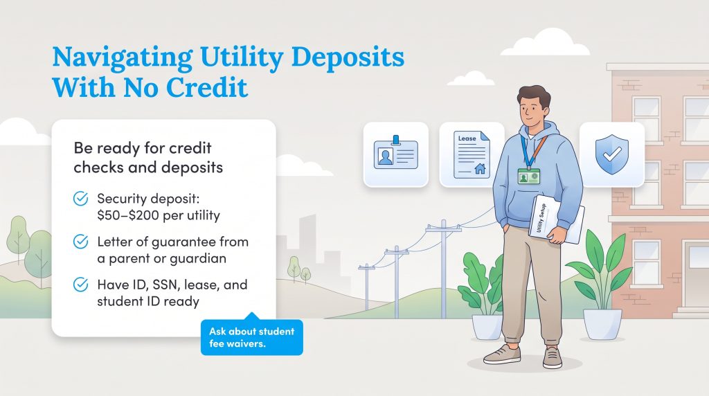 Illustration outlining tips for setting up utilities without an established credit history