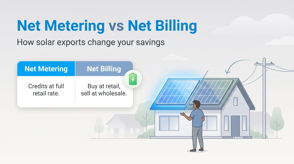 Comparison of solar net metering retail credits and net billing wholesale rates