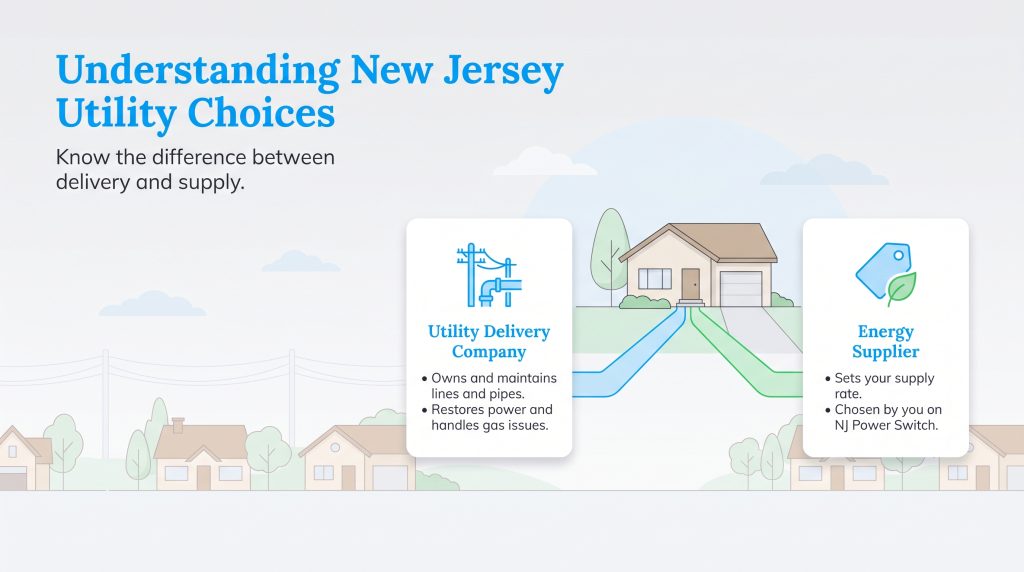 Infographic comparing utility delivery companies and energy suppliers in New Jersey