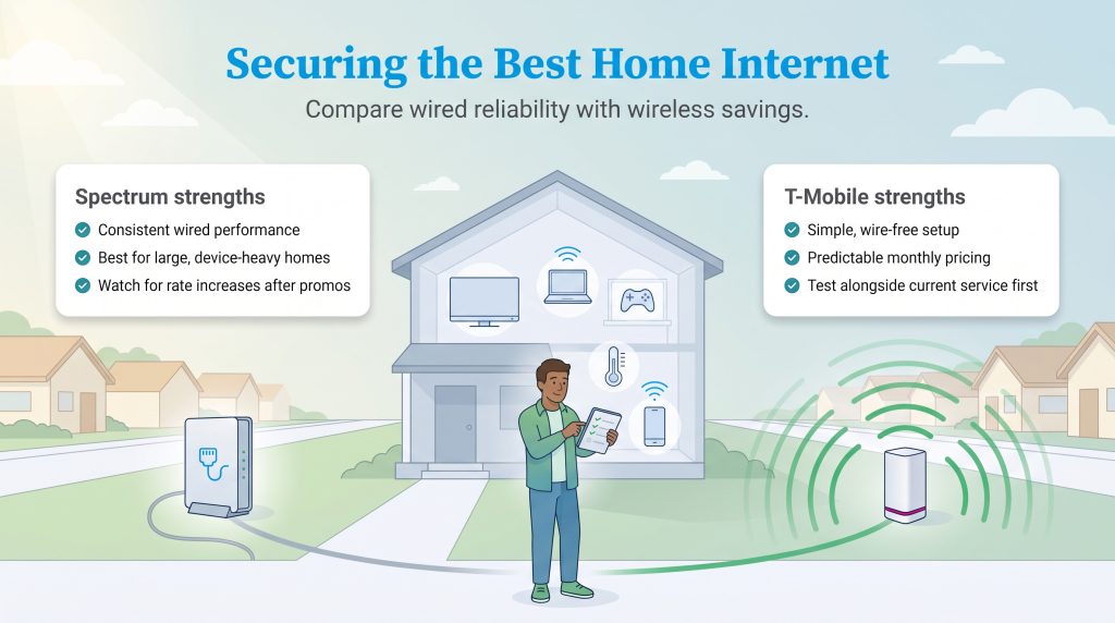 Comparison of Spectrum wired internet and T-Mobile wireless home internet strengths