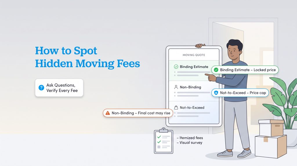 Illustration showing types of moving estimates like binding, non-binding, and not-to-exceed.