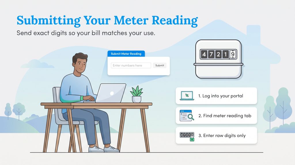 Steps to submit your utility meter reading online using a computer dashboard