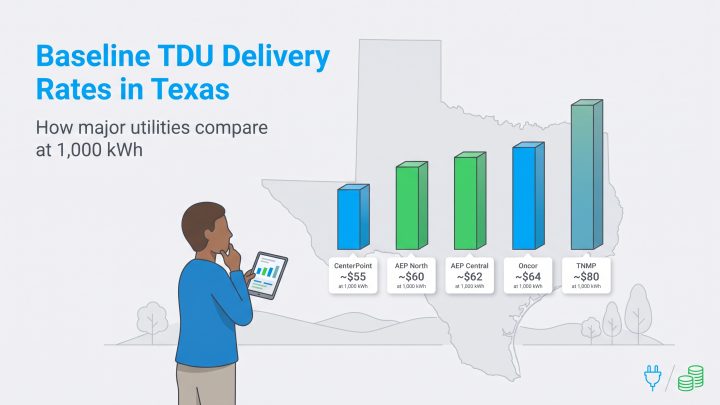 Chart comparing Texas TDU delivery rates where TNMP is highest and CenterPoint is lowest.