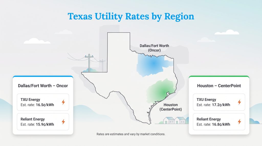 Comparison of TXU and Reliant Energy rates in Dallas-Fort Worth and Houston utility regions