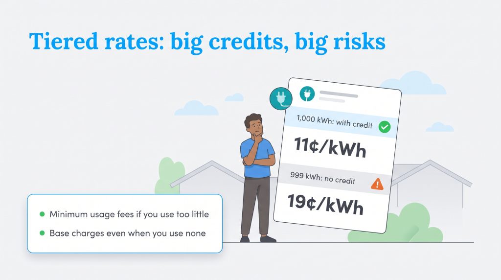 Illustration showing how missing a tiered electricity usage target spikes rates