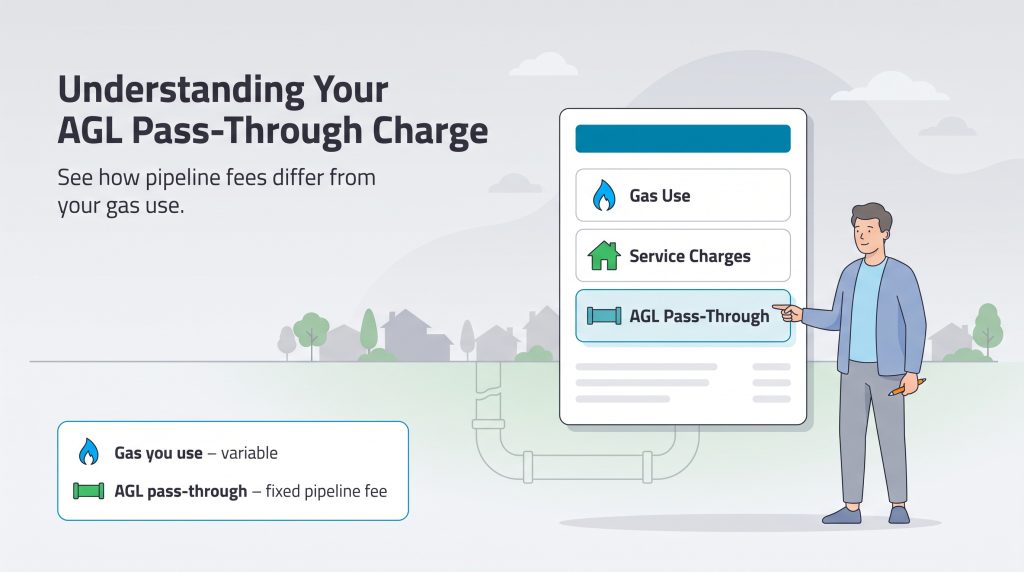 Illustration explaining the difference between variable gas use and fixed AGL pipeline fees.