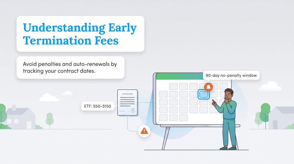 Man tracking contract dates on a calendar to avoid early termination fees.