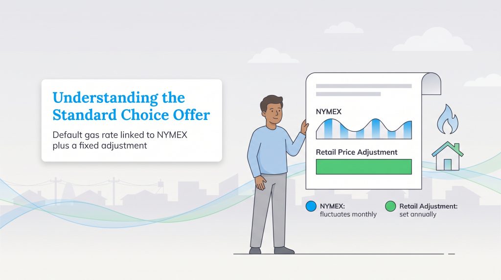 Diagram of the Standard Choice Offer showing NYMEX and Retail Price Adjustment components