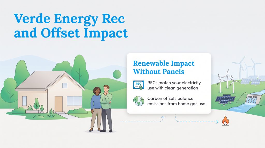 Illustration showing how RECs and carbon offsets support renewable energy for homes