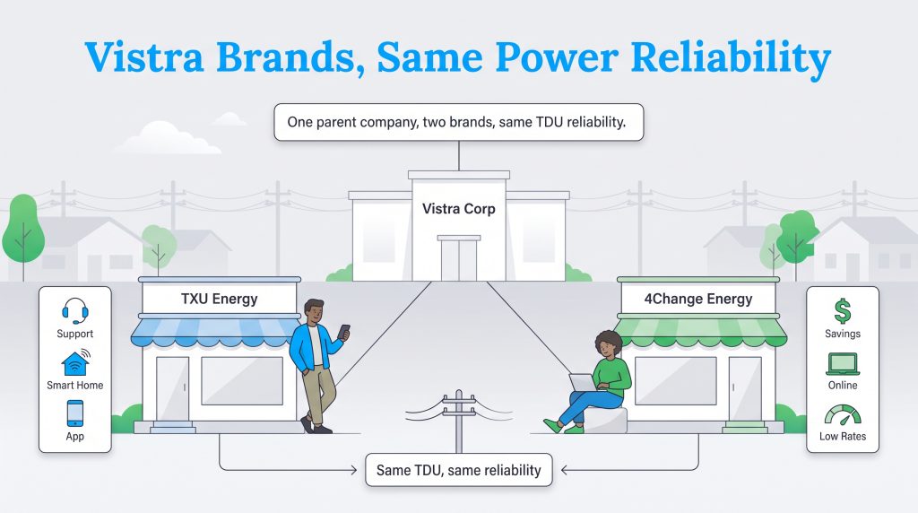 Diagram showing TXU Energy and 4Change Energy as sister brands under Vistra Corp