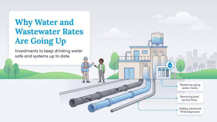 Illustration explaining why water rates rise to fund infrastructure upgrades