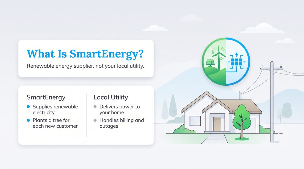 Infographic comparing SmartEnergy renewable supply with local utility delivery.