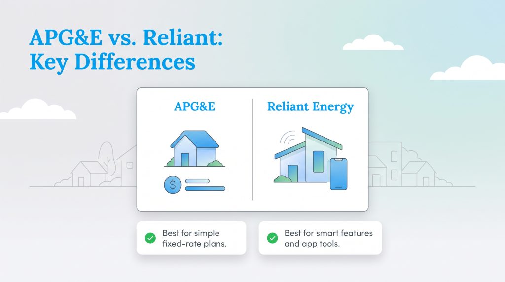Comparison showing APG&E is best for simple fixed plans while Reliant is best for smart features