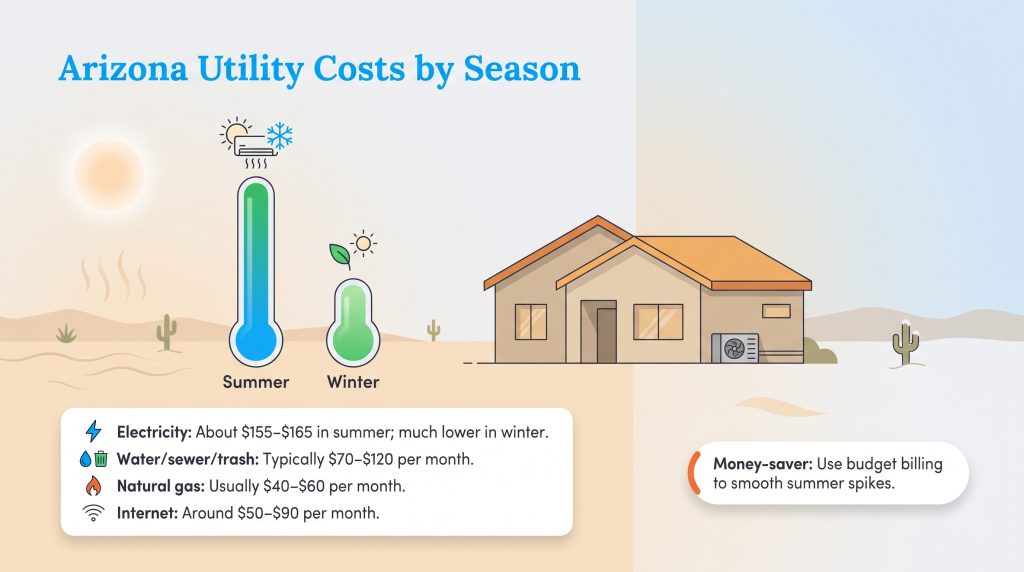 Infographic comparing Arizona seasonal utility bills with high summer electricity costs.