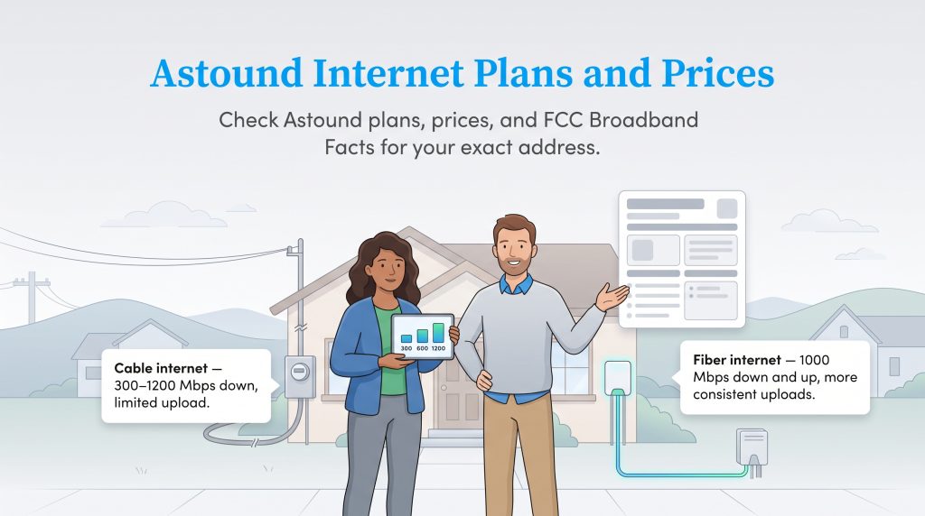 Comparison of Astound cable and fiber internet connection speeds and features