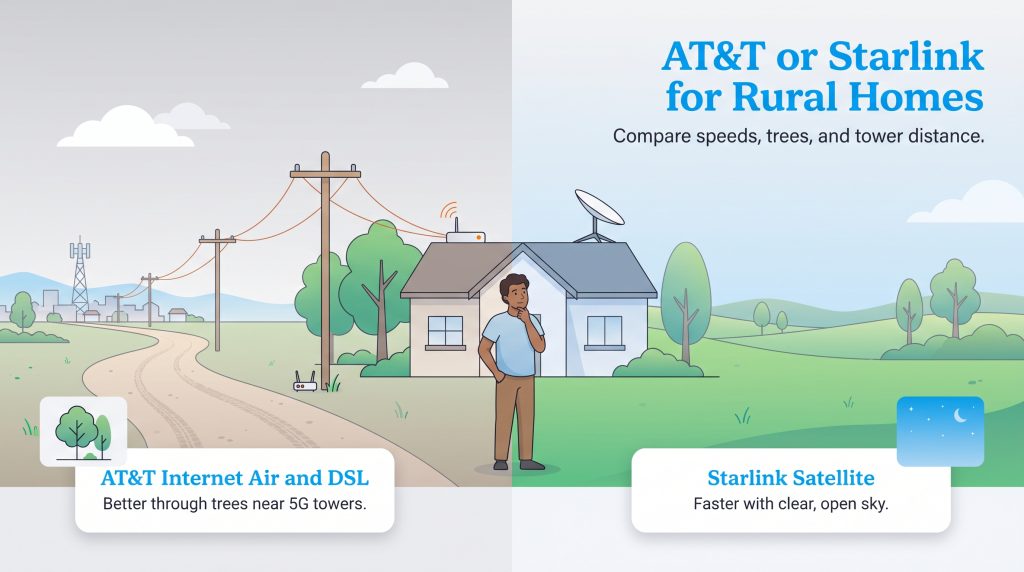 Comparison of AT&T Internet Air and Starlink satellite internet for rural homes