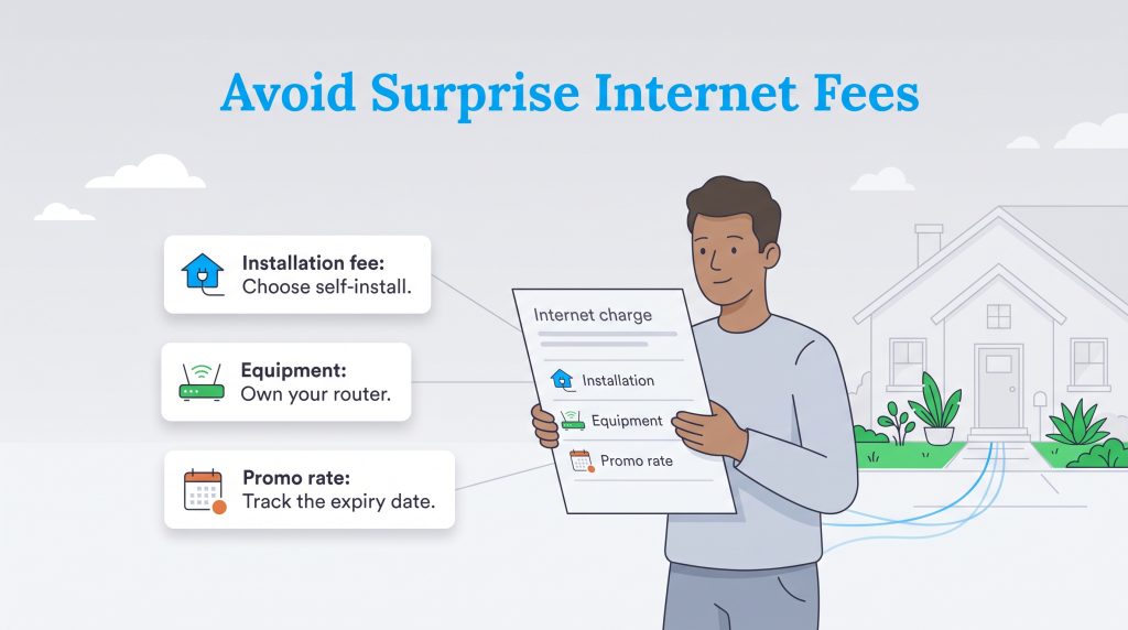 Tips to avoid internet fees like installation, equipment rental, and expiring promo rates