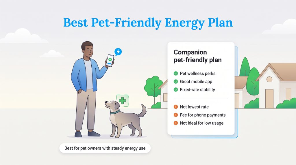 Pros and cons of Companion pet-friendly energy plan showing benefits for pet owners.