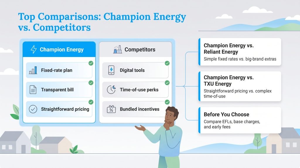 Comparison chart of Champion Energy versus competitor utility providers
