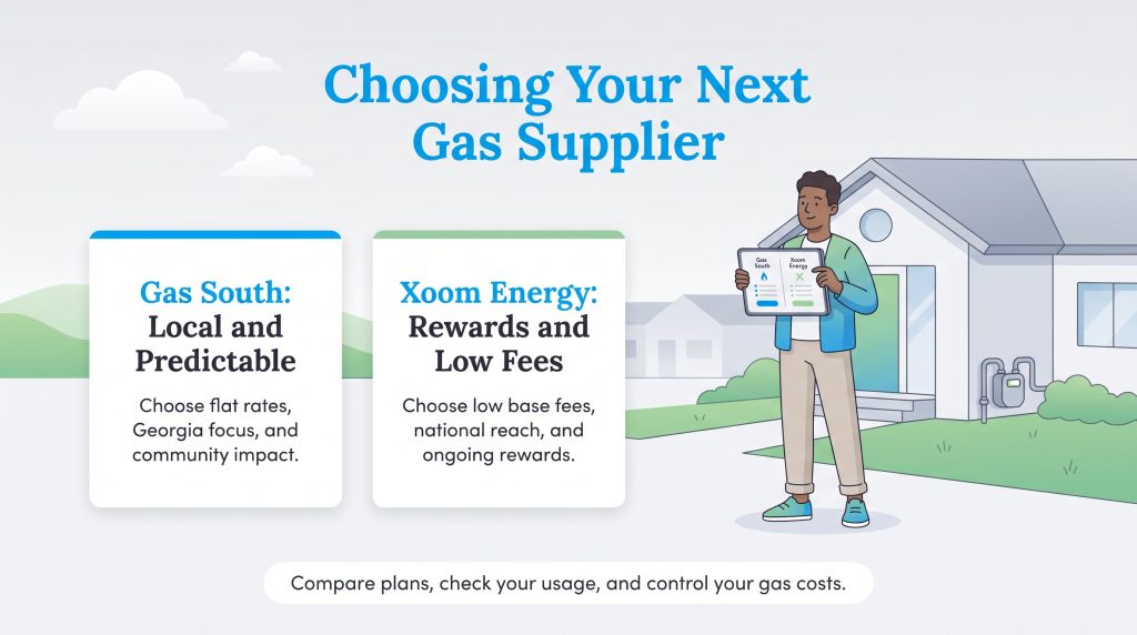 Comparison of Gas South and Xoom Energy natural gas provider benefits.