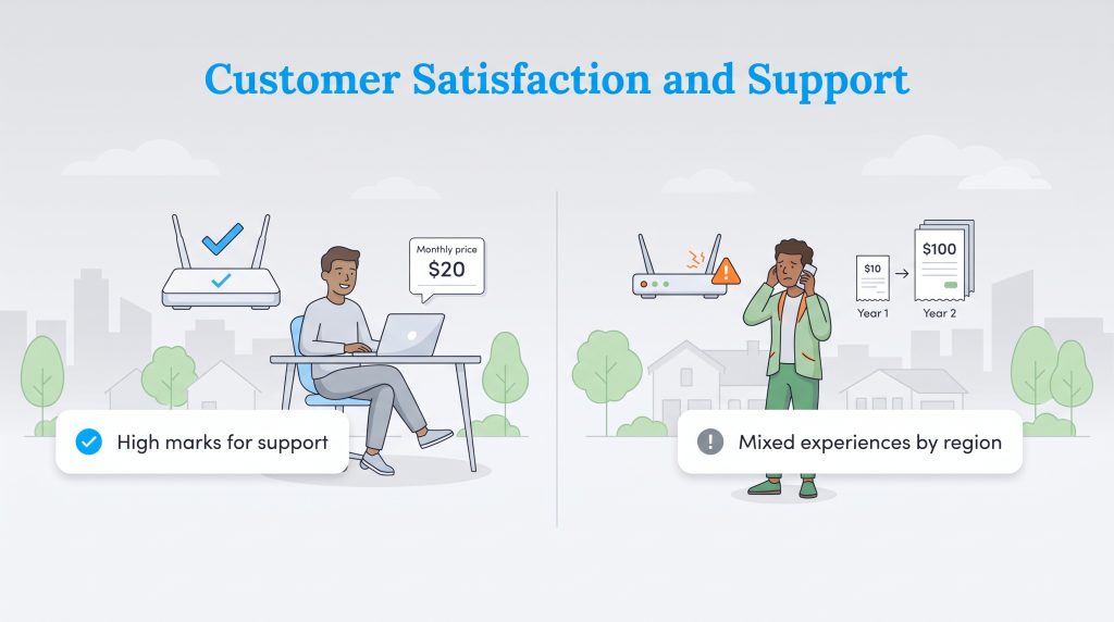 Comparison of high-quality customer support versus mixed regional service experiences