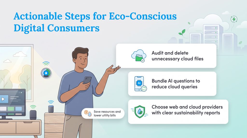 Tips for digital sustainability: delete cloud files, bundle AI queries, and choose green hosts