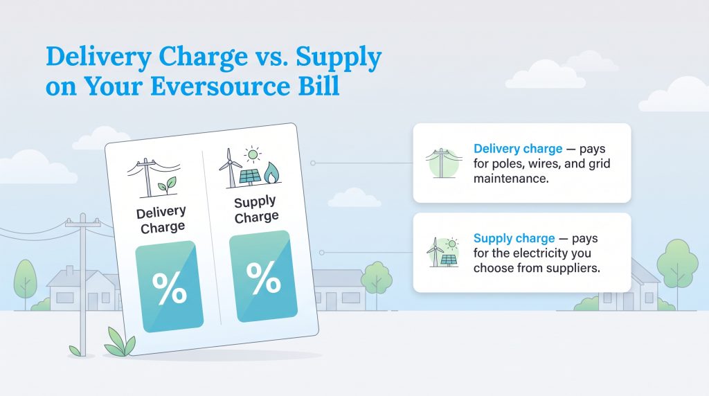 Diagram comparing delivery and supply charges on an Eversource electric bill