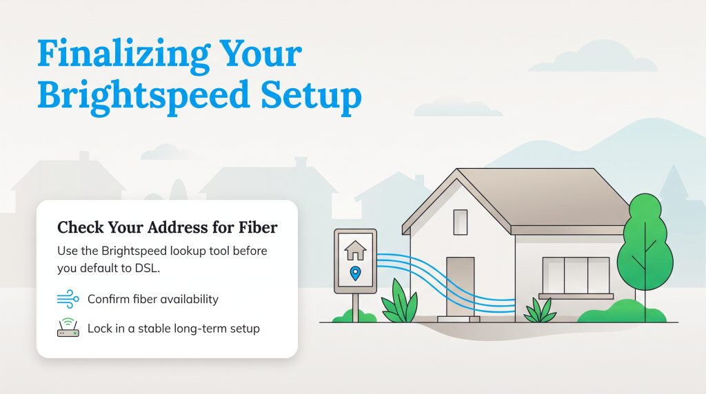 Illustration advising to check address for Brightspeed fiber internet
