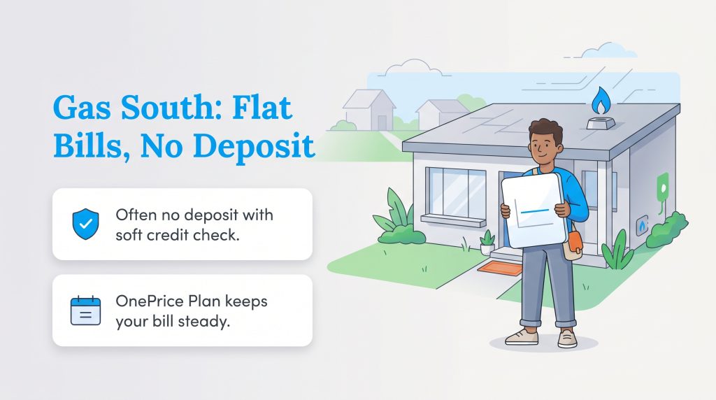 An illustration highlighting Gas South flat bill plans and no deposit options