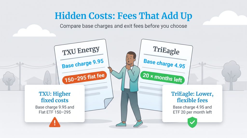 Comparison of TXU Energy and TriEagle base charges and termination fees