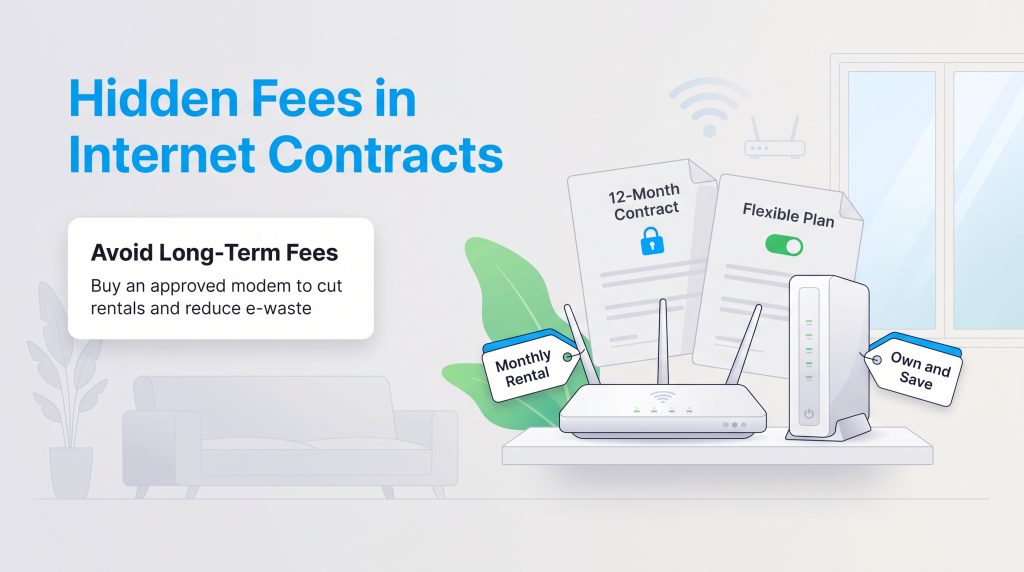 Graphic explaining how to avoid internet contract and router rental fees