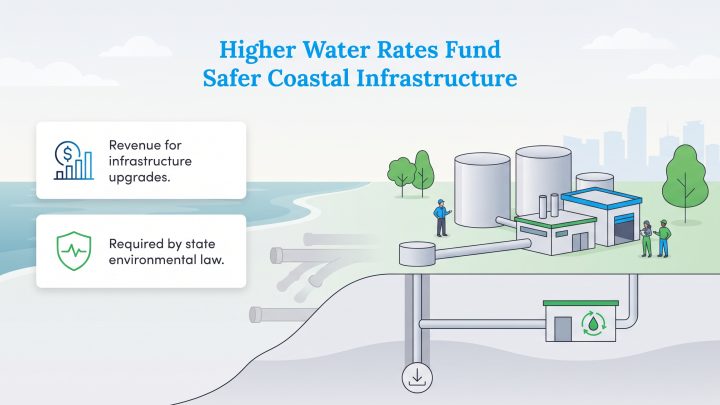 Graphic showing a coastal water facility with underground infrastructure upgrades.