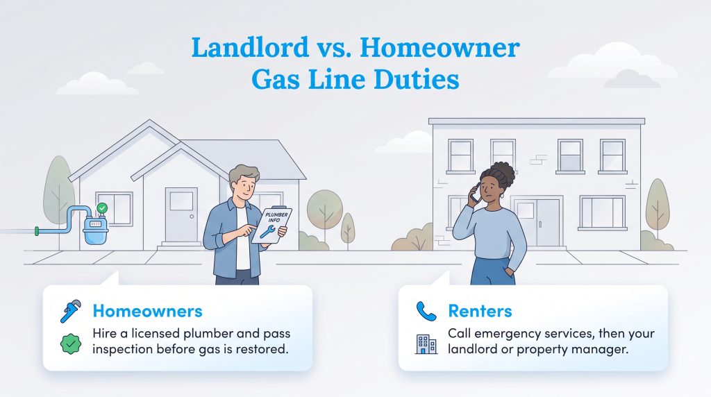 Comparison of gas line repair responsibilities for homeowners and renters.