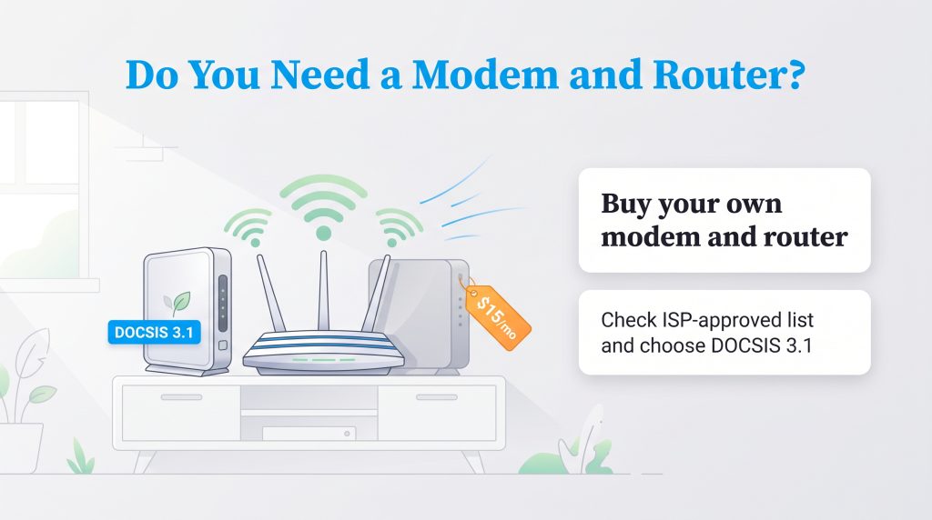 Illustration explaining why you should buy a DOCSIS 3.1 modem and router to save money