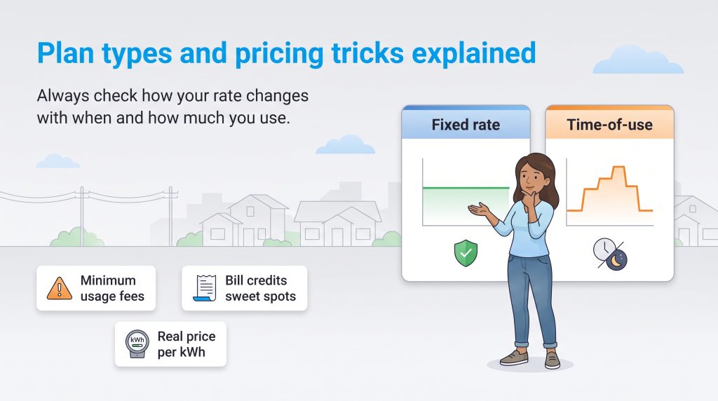 Comparison of fixed rate and time of use electricity plans and common pricing fees
