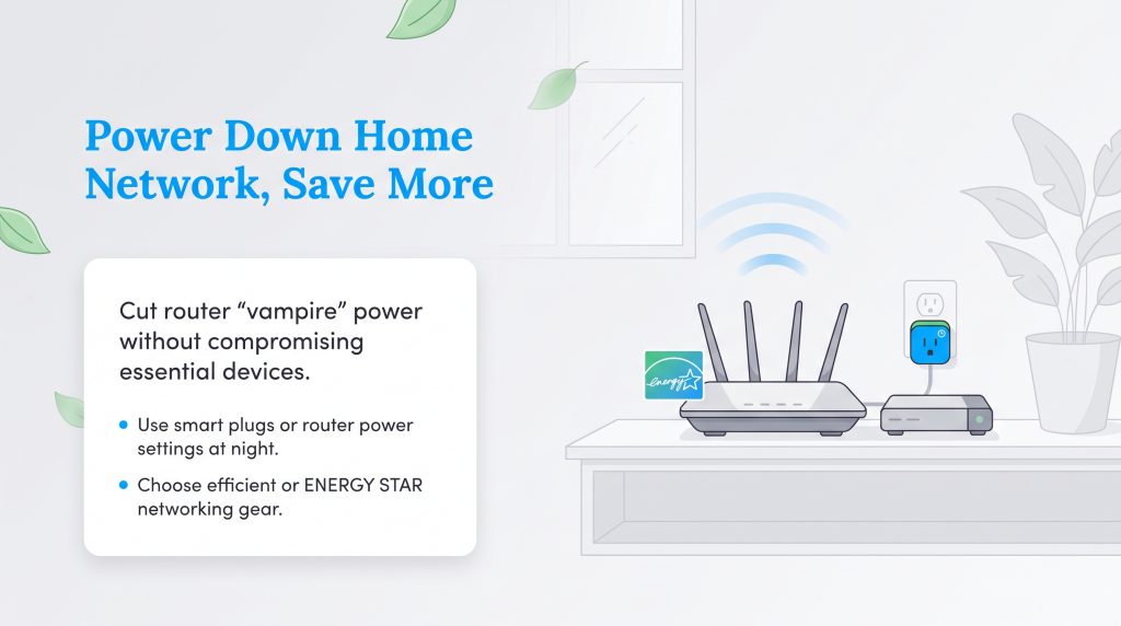 Infographic about saving energy by powering down home networks and using efficient routers.