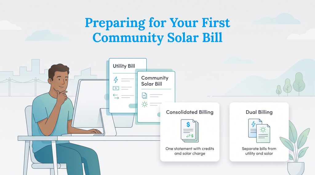 Illustration explaining consolidated and dual billing options for community solar.
