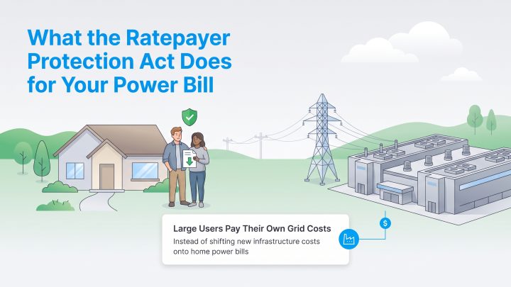 Illustration of home and industrial facility showing separate grid cost allocation.