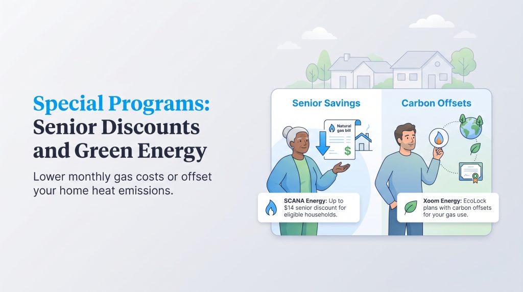 Comparison of SCANA Energy senior savings and Xoom Energy carbon offsets.