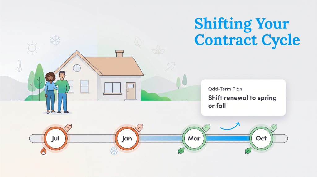Diagram showing how to shift electricity renewals from peak months to spring or fall.