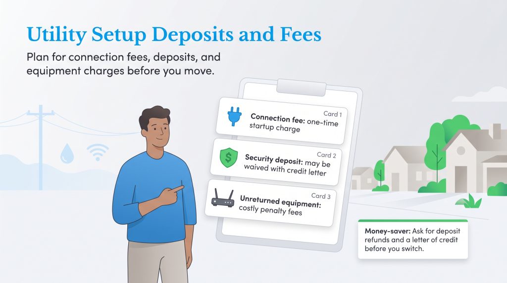 Graphic detailing utility connection fees, security deposits, and unreturned equipment.