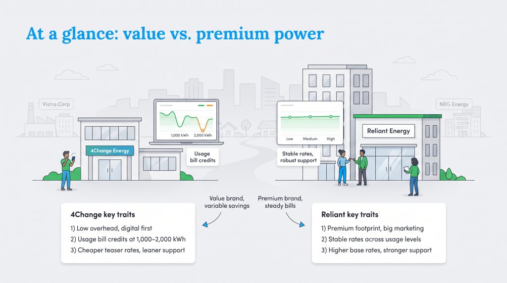 Comparison of 4Change Energy value model and Reliant Energy premium model traits.