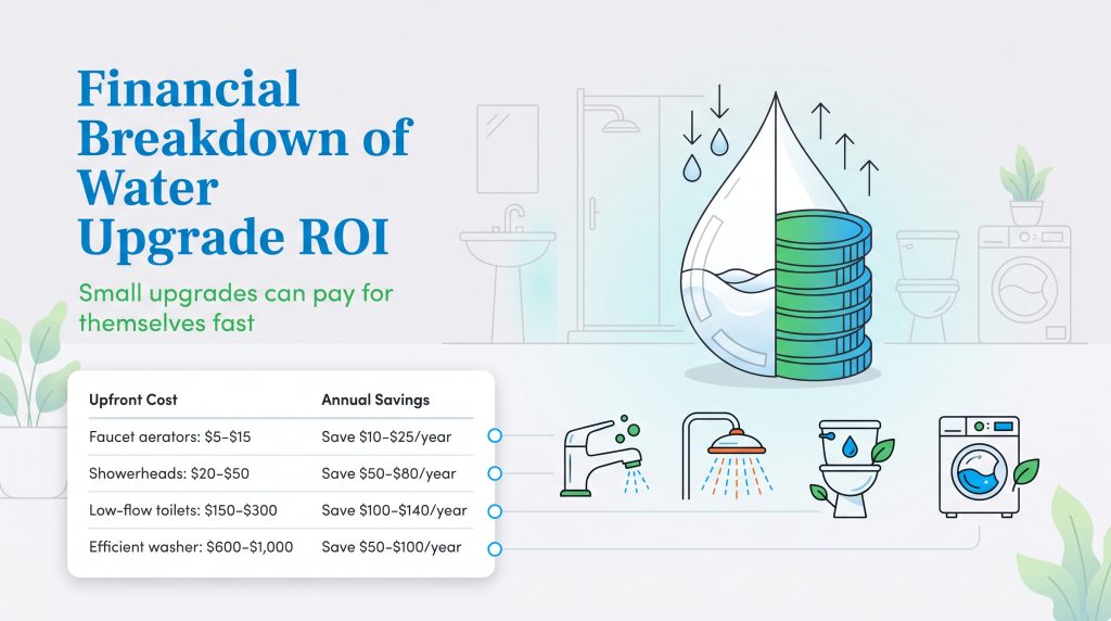 Chart showing upfront costs and annual savings of various home water efficiency upgrades