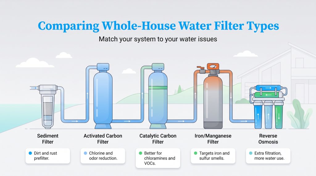Comparison of five whole-house water filter types and their target water issues