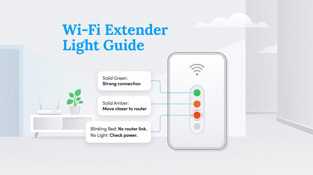 Diagram explaining Wi-Fi extender LED light colors and their meanings