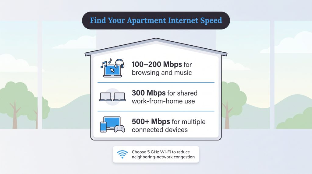 Chart displaying internet speed recommendations for apartments based on daily usage.